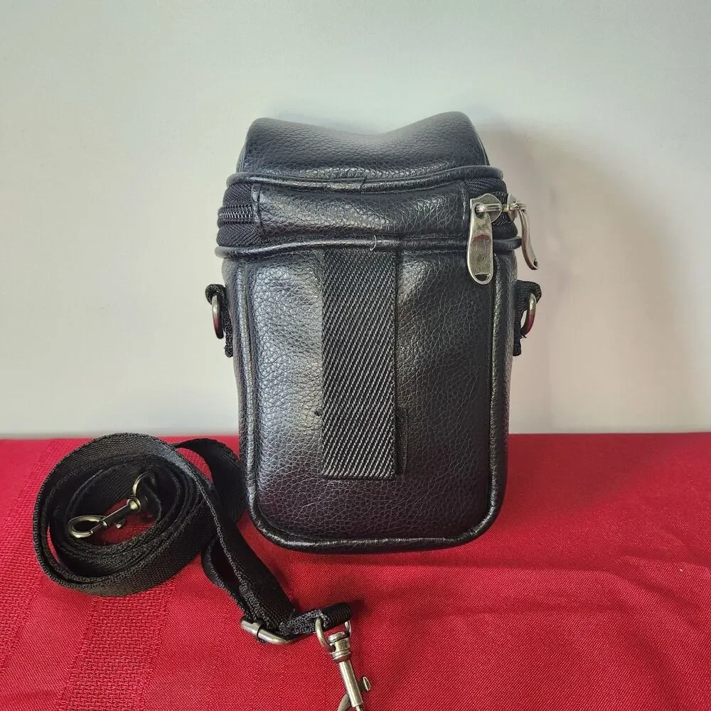 Vintage ICON Faux Leather Camera Bag Case Shoulder Strap Black